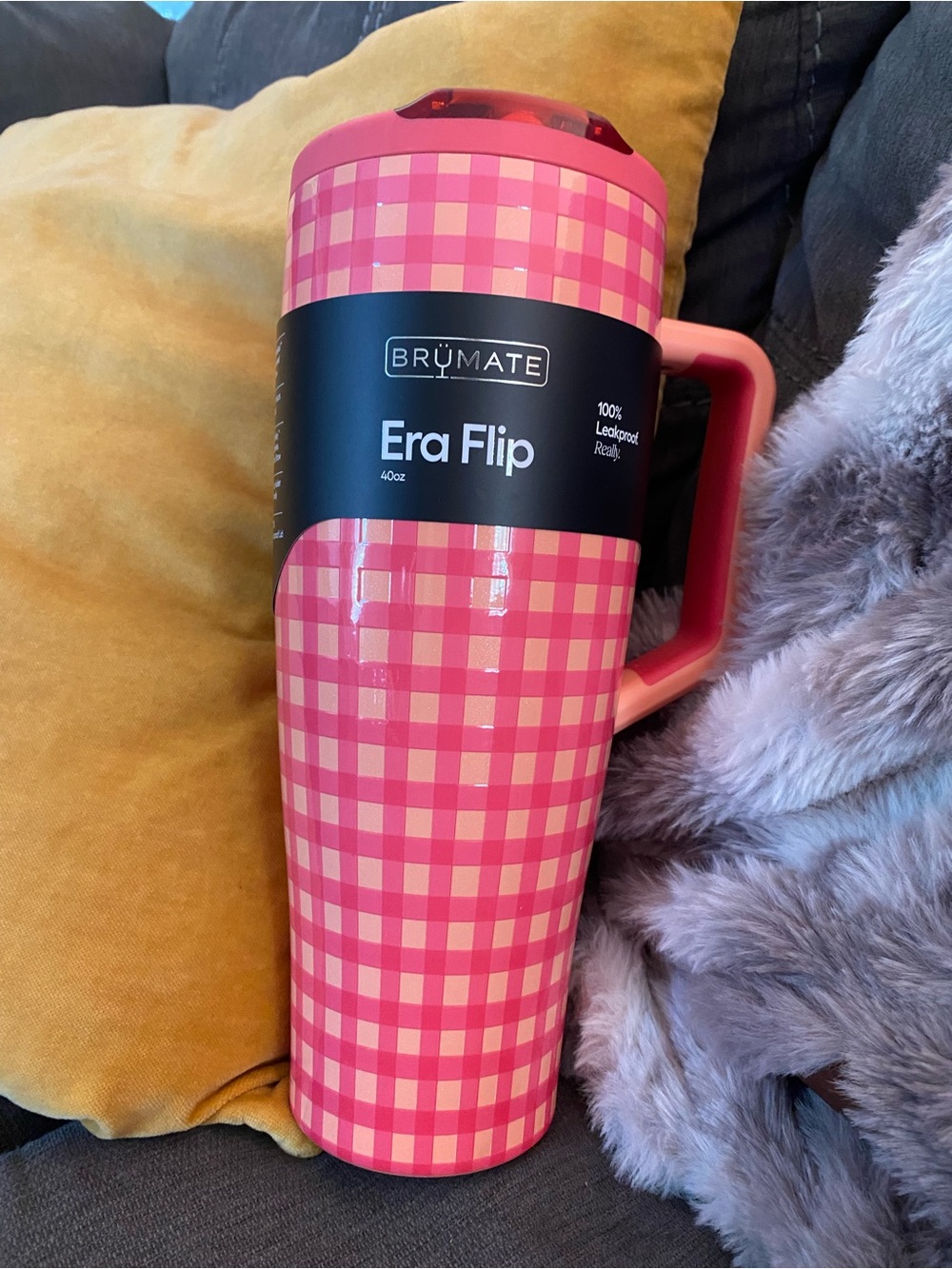 🍑💓 BNWT Brumate Era Flip 40oz Peach Gingham Insulated Travel Mug